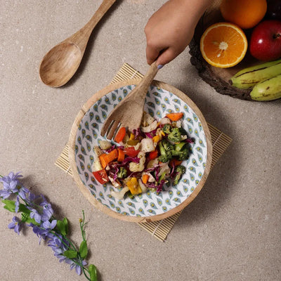 Wooden Large Salad Bowl  | White Peacock Default Title