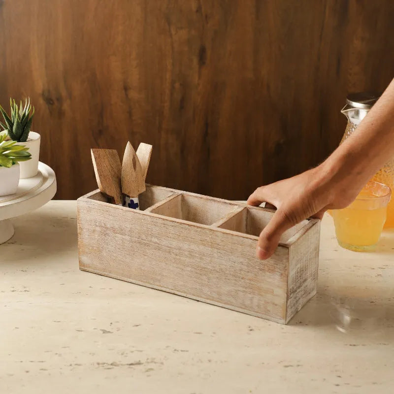 Wooden Cutlery Caddy Multiple Colors Dusaan