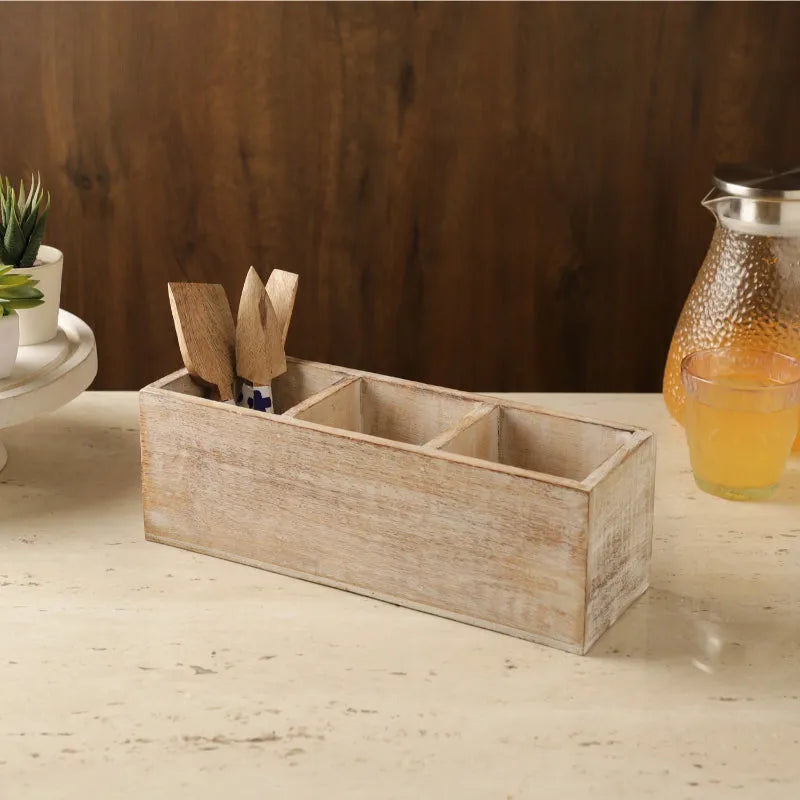 Wooden Cutlery Caddy  | Multiple Colors Distressed White