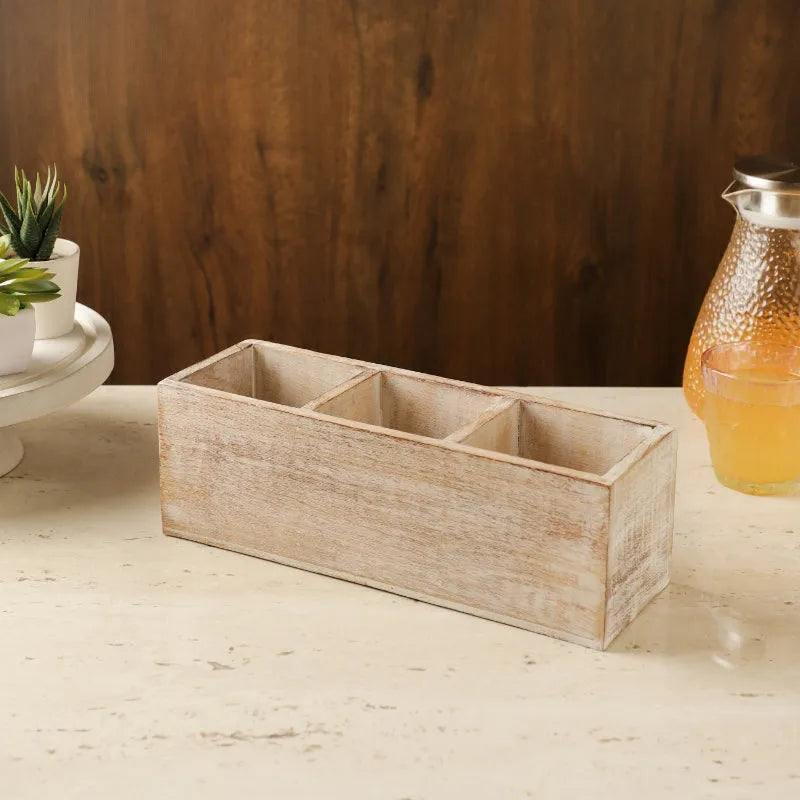 Wooden Cutlery Caddy  | Multiple Colors Distressed White