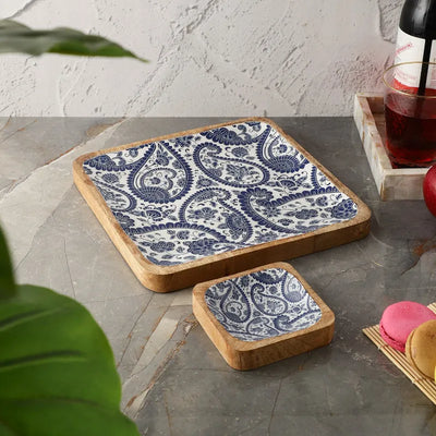 Square Dip Bowl Platter | Royal Blue Paisley Default Title