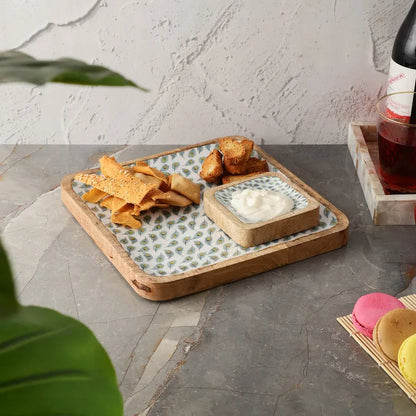 Wooden Square Dip Bowl Platter | White Peacock Default Title