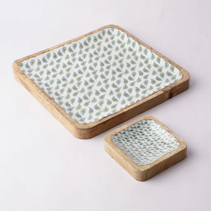 Wooden Square Dip Bowl Platter | White Peacock Default Title