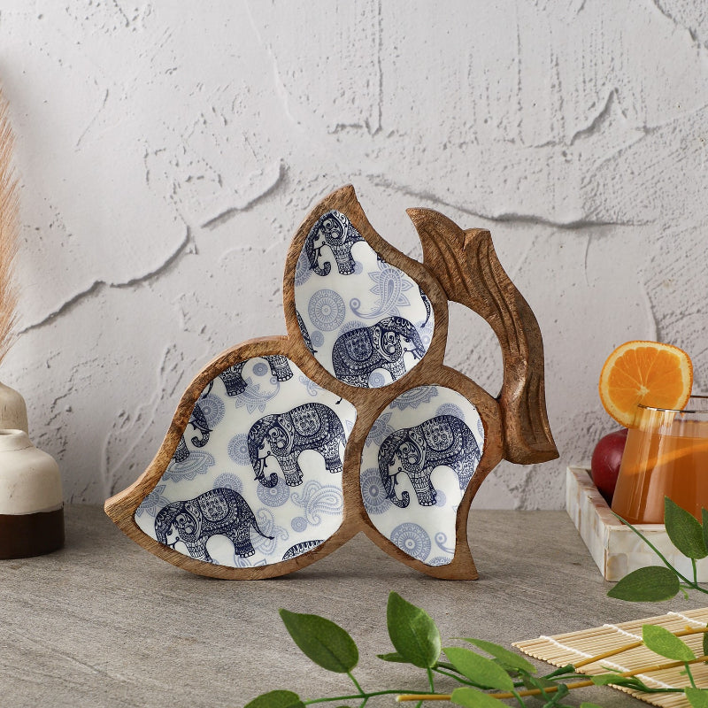 Wooden Tri Leaf Serving Platter  | Royal Elephant Default Title