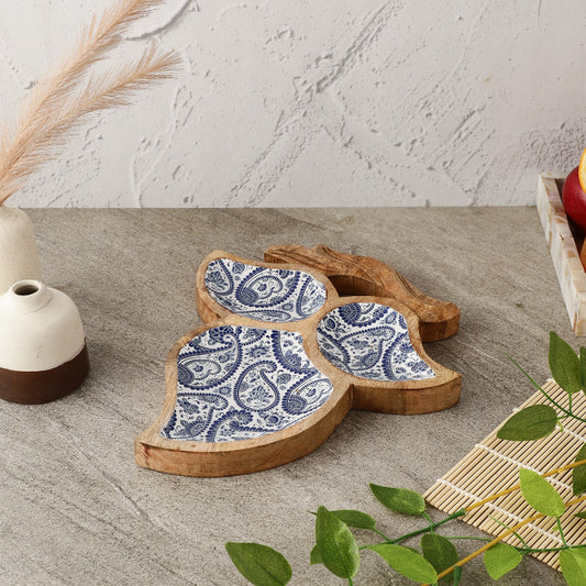 Wooden Tri Leaf Serving Platter  | Royal Blue Paisley Default Title