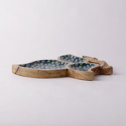 Wooden Tri Leaf Serving Platter | Teal Peacock Default Title