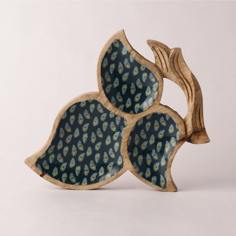 Wooden Tri Leaf Serving Platter | Teal Peacock Default Title