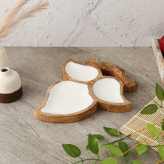 Wooden Tri Leaf Serving Platter  | White Default Title