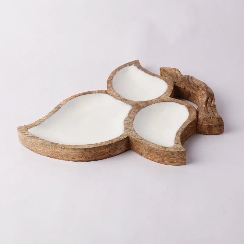 Wooden Tri Leaf Serving Platter  | White Default Title