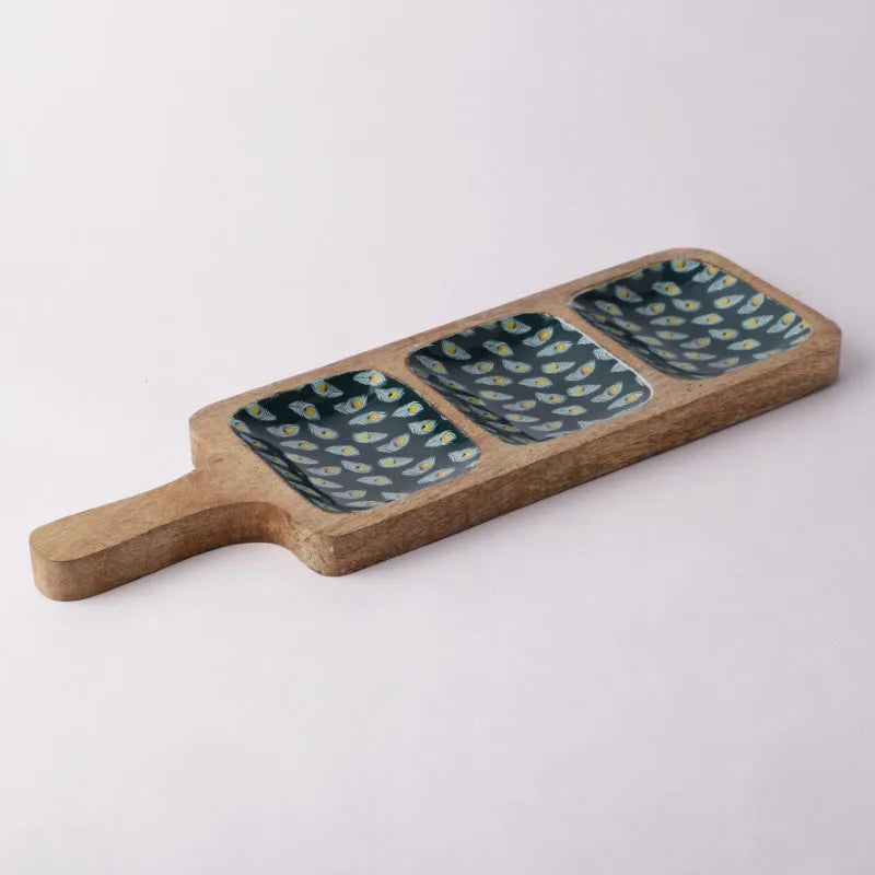 Wooden 3-Part Paddle Platter | Teal Peacock Default Title