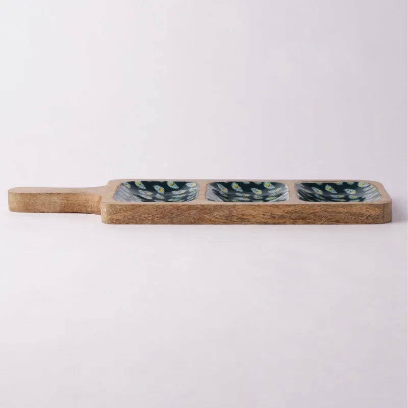 Wooden 3-Part Paddle Platter | Teal Peacock Default Title