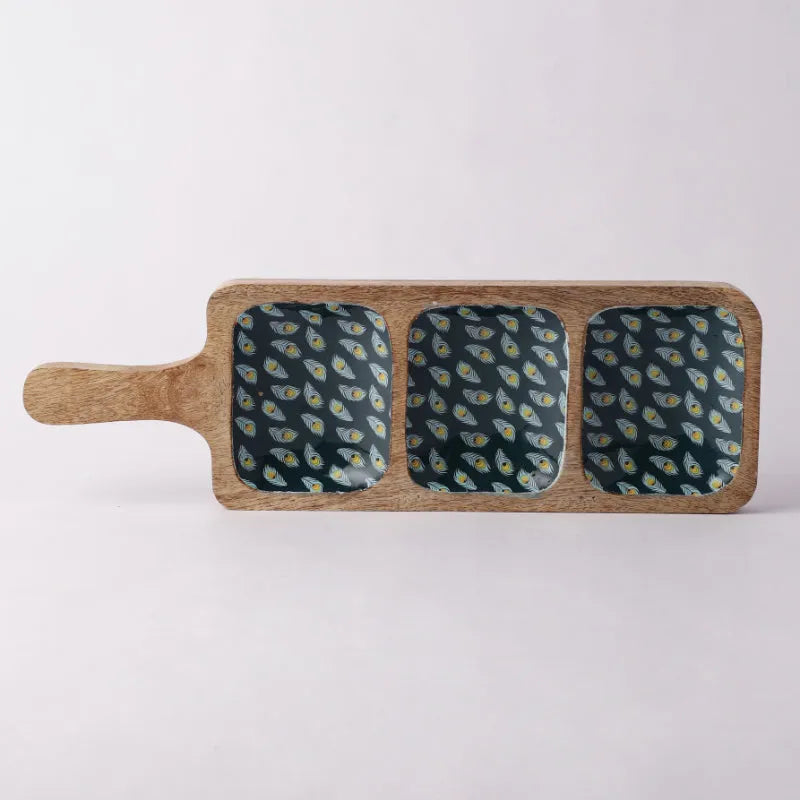 Wooden 3-Part Paddle Platter | Teal Peacock Default Title