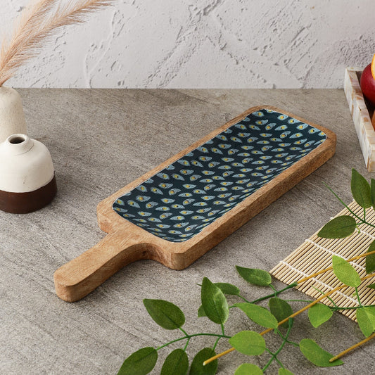 Wooden Paddle Shaped Platter |Teal Peacock Feather Default Title