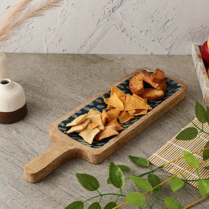 Wooden Paddle Shaped Platter |Teal Peacock Feather Default Title