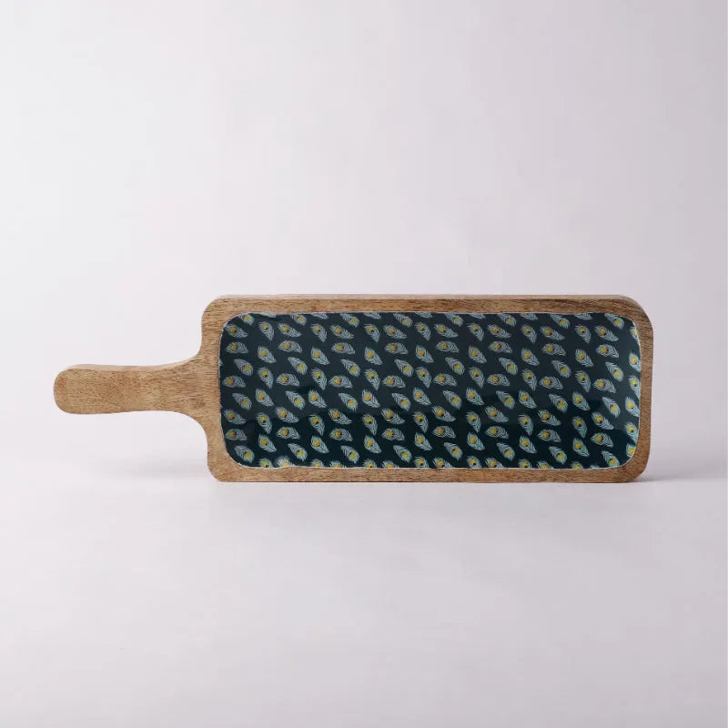 Wooden Paddle Shaped Platter |Teal Peacock Feather Default Title