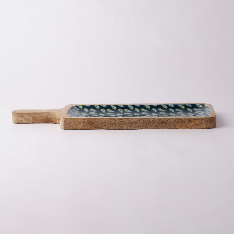 Wooden Paddle Shaped Platter |Teal Peacock Feather Default Title