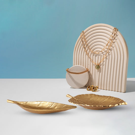 Gold Leaf Decorative Serving Tray Platter | Set of 2