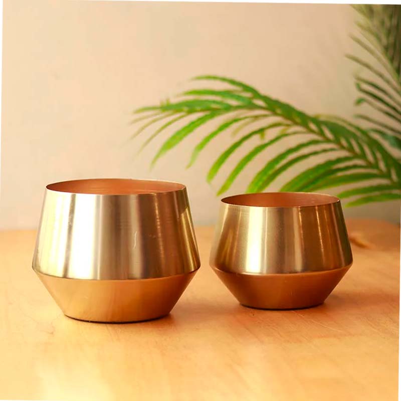 The Emas | Set of 2 Gold Metallic Pots - Dusaan