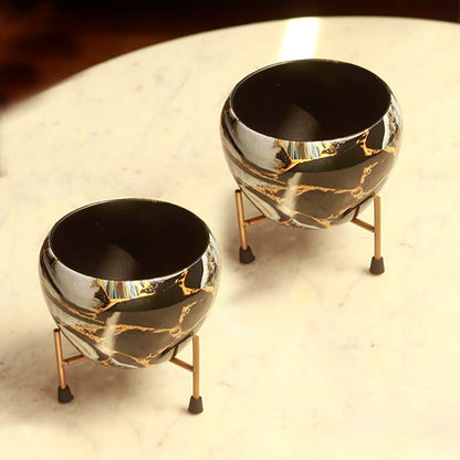 The Noir | Black Metal Pot with Stand | Single & Set of 2