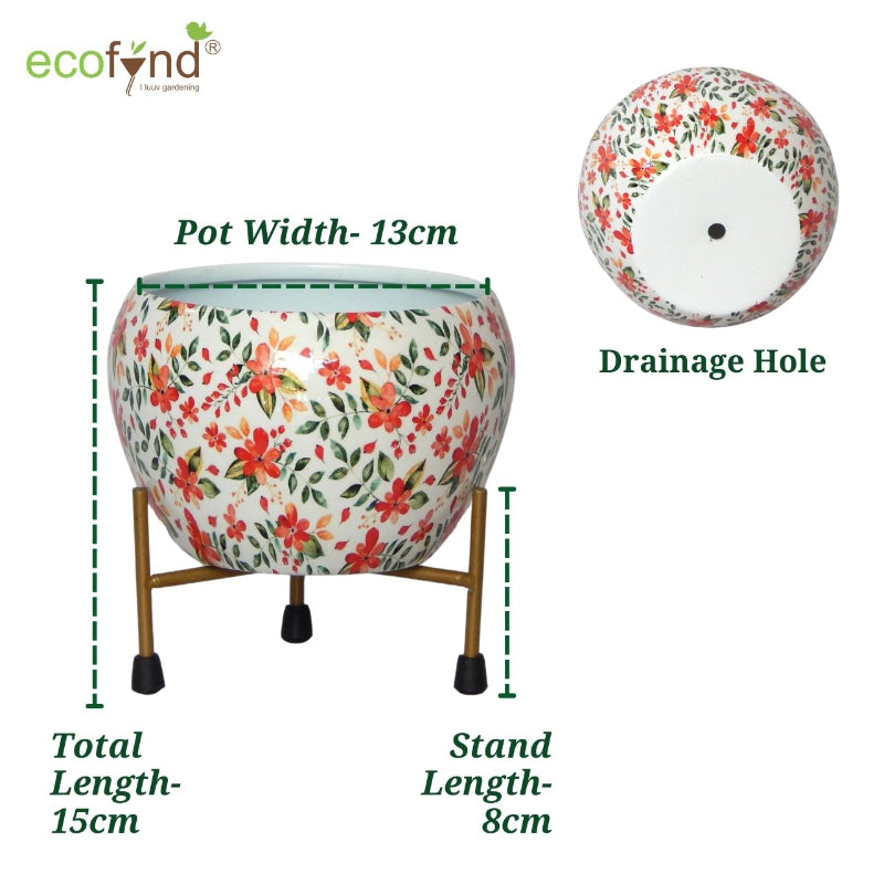 Lio White Floral Metal Pot with Stand - Dusaan