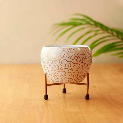 The Porto | White & Gold Metal Elegance Pot with Stand
