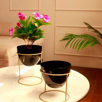 The Nero | Set of 2 Metal Plant Pots with Stand