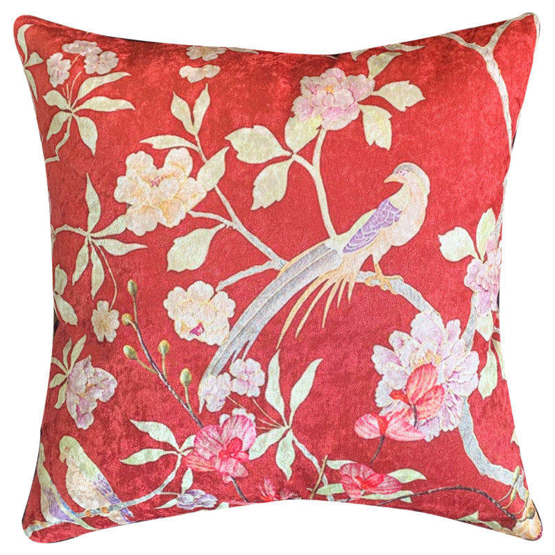 Pink Birds Velvet Cushion Cover