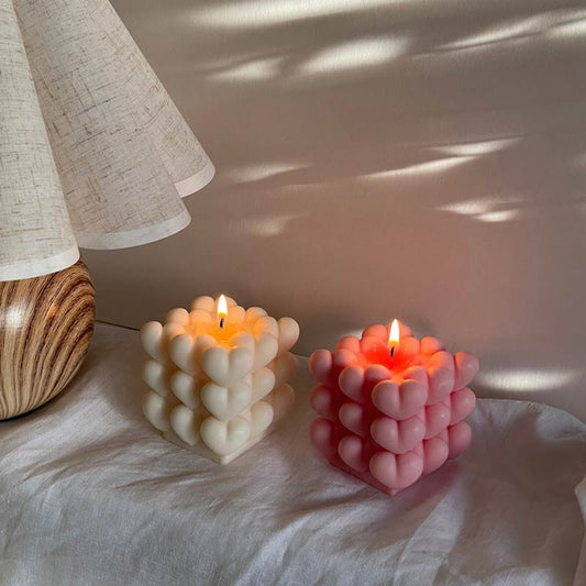 Pink heart cube candle