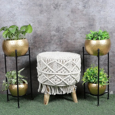 Black & Gold Double Layer Hammered Apple Planter Set