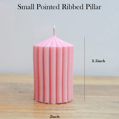 Pointed Ribbed Pillar Candle | Set of 2 | Multiple Colors Pink