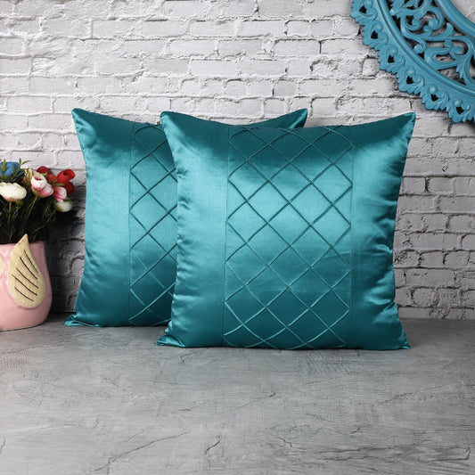 Check Satin Cushion Cover| Turquoise |Set of 2 Default Title