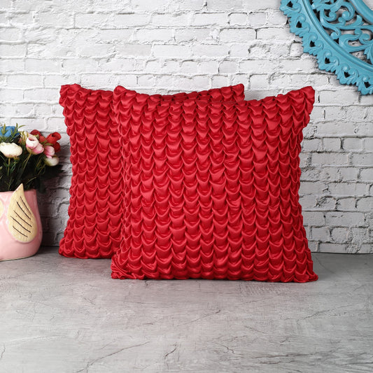Smocked Satin Cushion Cover| Red |Set of 2 Default Title