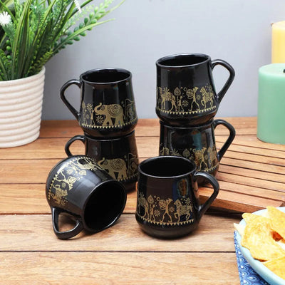 Ceramic Tribal Art Black Mugs | Set of 6 Default Title