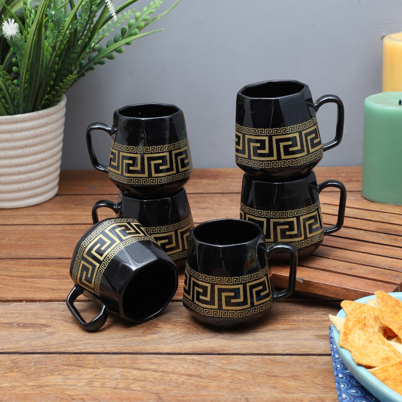 Ceramic Fret Black Mugs | Set of 6 Default Title