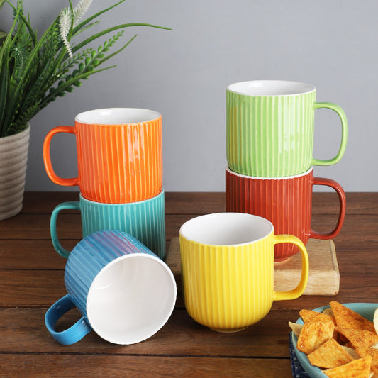 Vibrant Combed Ceramic Mugs | Set of 6 Default Title