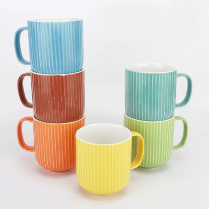 Vibrant Combed Ceramic Mugs | Set of 6 Default Title