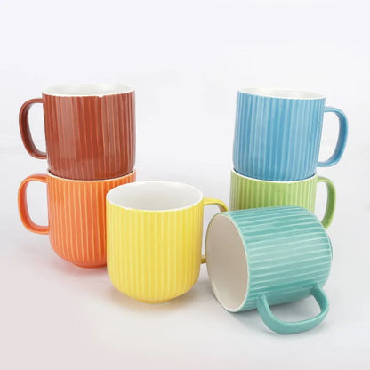 Vibrant Combed Ceramic Mugs | Set of 6 Default Title