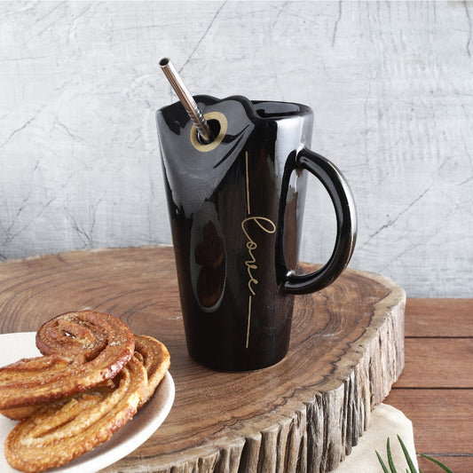 Ceramic Black Glazed Straw Mug Default Title