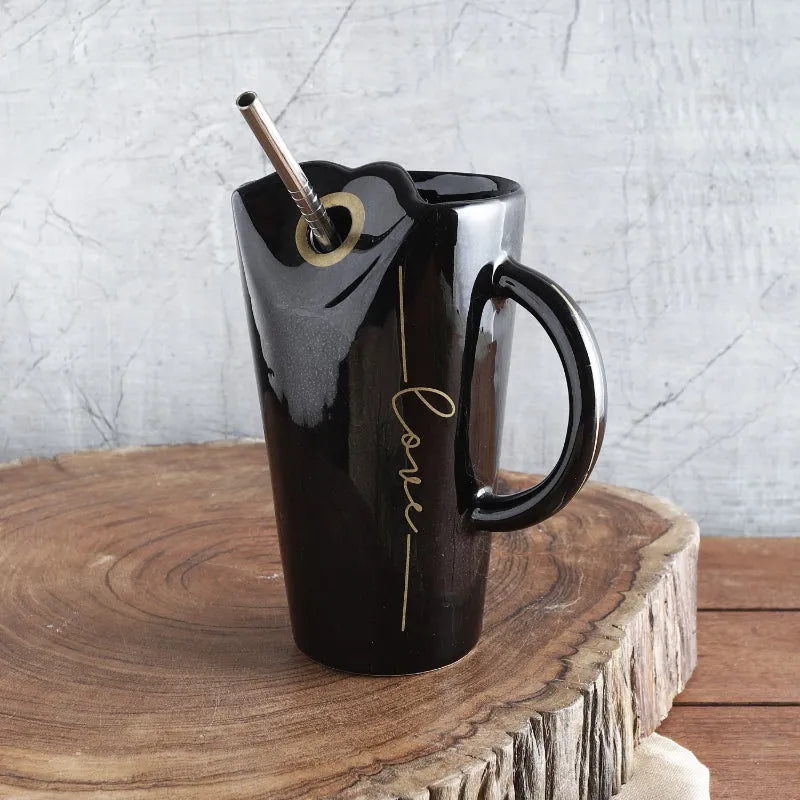 Ceramic Black Glazed Straw Mug Default Title