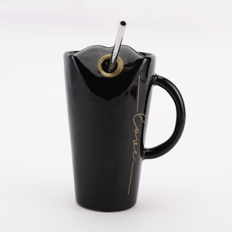 Ceramic Black Glazed Straw Mug Default Title