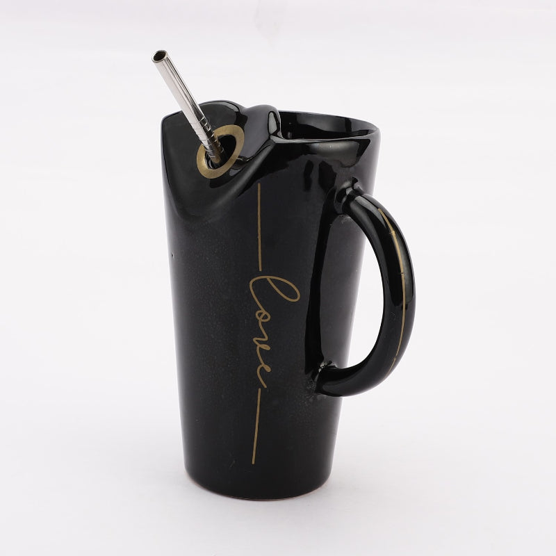 Ceramic Black Glazed Straw Mug Default Title