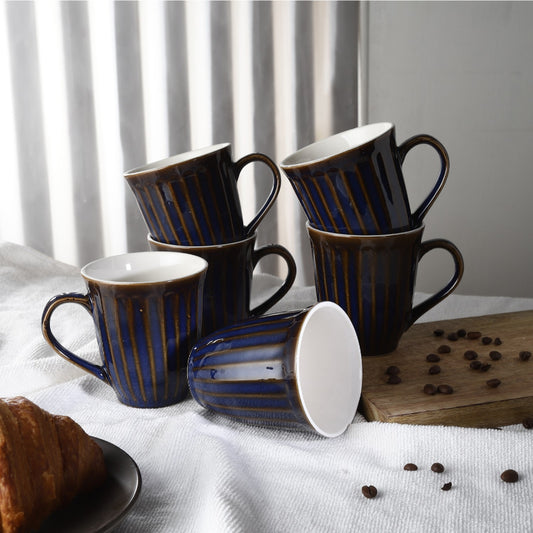 Ceramic Blue Gold Glazed Mugs | Set of 6 Default Title