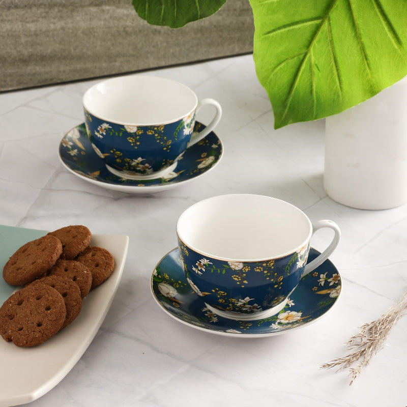 Ceramic Teal Cups & Saucers | Set of 2 Default Title