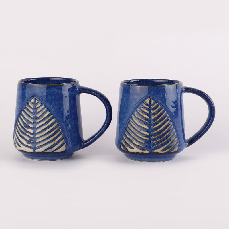 Ceramic Blue Glazed Leaf Mugs | Set of 2 Default Title