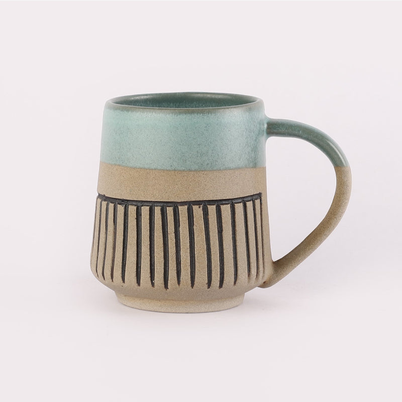 Ceramic Semi-Glazed Groove Mugs | Set of 2 | Multiple Colors Turquoise