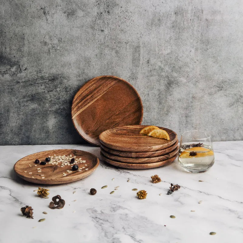 Dune Acacia Plates | 8 Inch | Set of 2, 4, 6 Set of 6