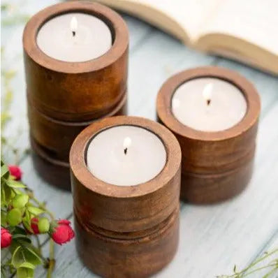 Baku Walnut Candle Stands | Set of 3 | 3 inches , 4 inches & 5 inches