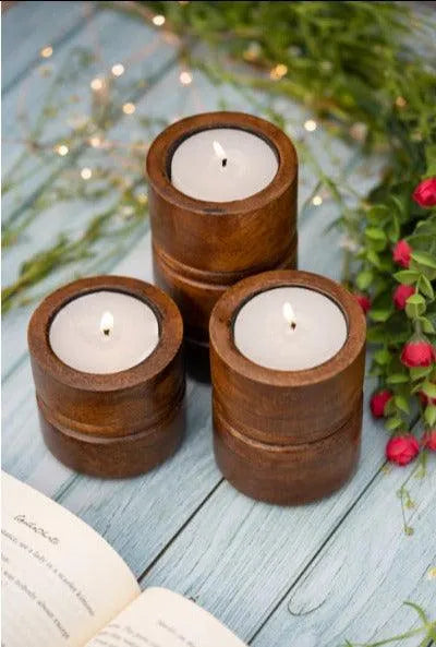 Baku Walnut Candle Stands | Set of 3 | 3 inches , 4 inches & 5 inches