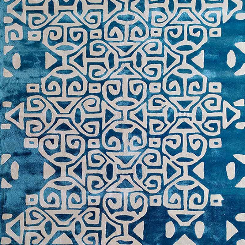 Blue and White Taj Viscose Rug | 8x5 Ft