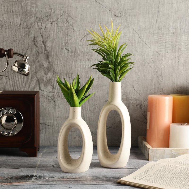 Modern Ceramic Vases Combo  | Set of 2 | 8.5 Inches & 6.5 Inches